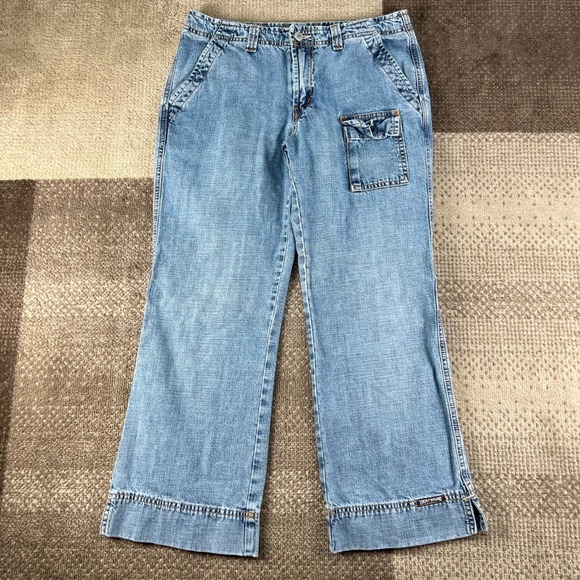 Lucky Brand Denim - Vintage Lucky Brand Dungarees Jeans Womens 8/29 Blue Denim Wide Leg Cargo USA